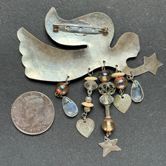 HANDMADE ARTISAN Brooch Bohemian Angel Silver Beads Hearts Stars - Picture 4 of 5